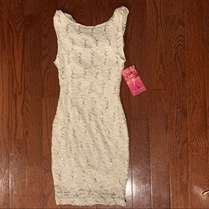 White, cowl neck dress with sequins, NWT